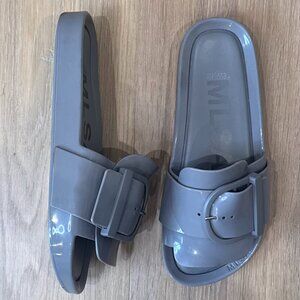 Melissa Beach Slide IV Sandals | Putty Taupe Buckle Slides | Size 6 | Minimalist